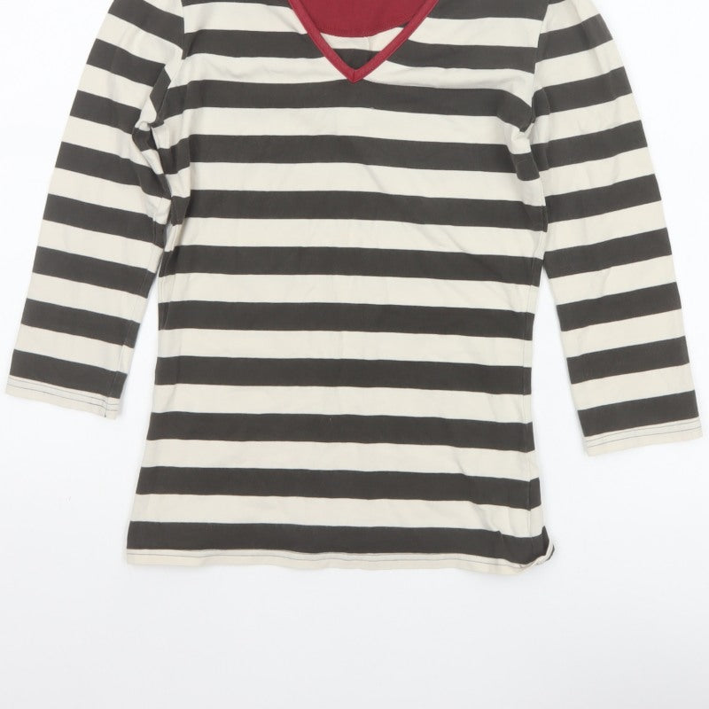 Joules Women’s Black Ivory Stripe V-Neck Long Sleeve Jersey Top XS