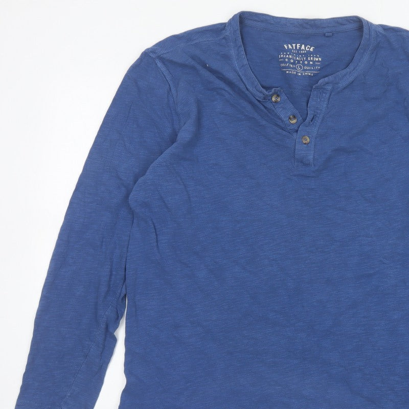 FatFace Men Blue L Organic Cotton Long Sleeve Henley Button Top