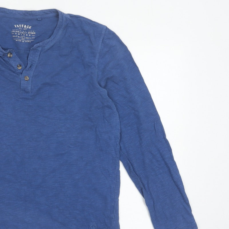 FatFace Men Blue L Organic Cotton Long Sleeve Henley Button Top