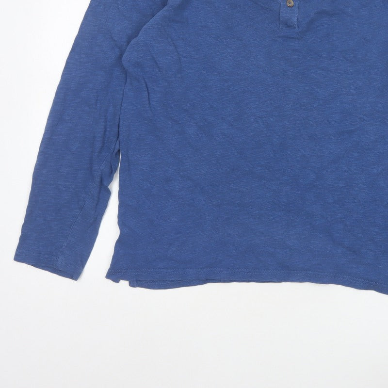 FatFace Men Blue L Organic Cotton Long Sleeve Henley Button Top