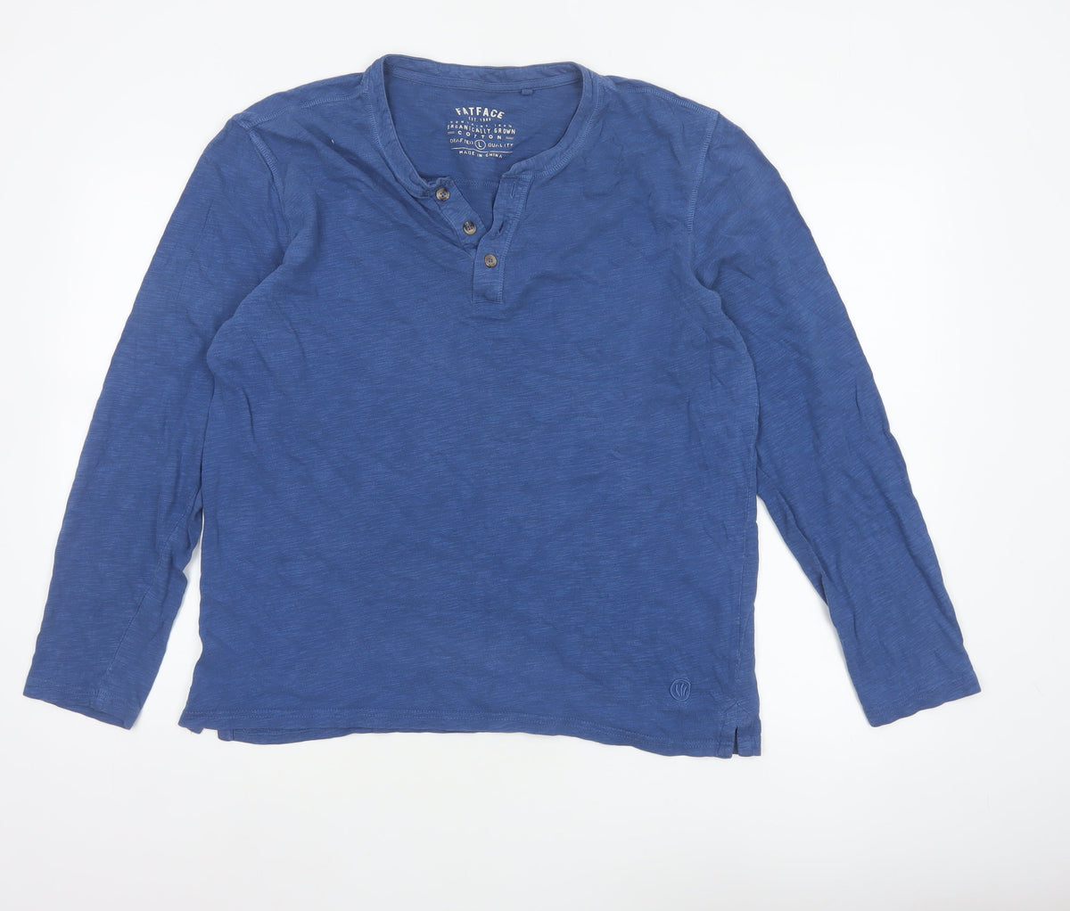 FatFace Men Blue L Organic Cotton Long Sleeve Henley Button Top