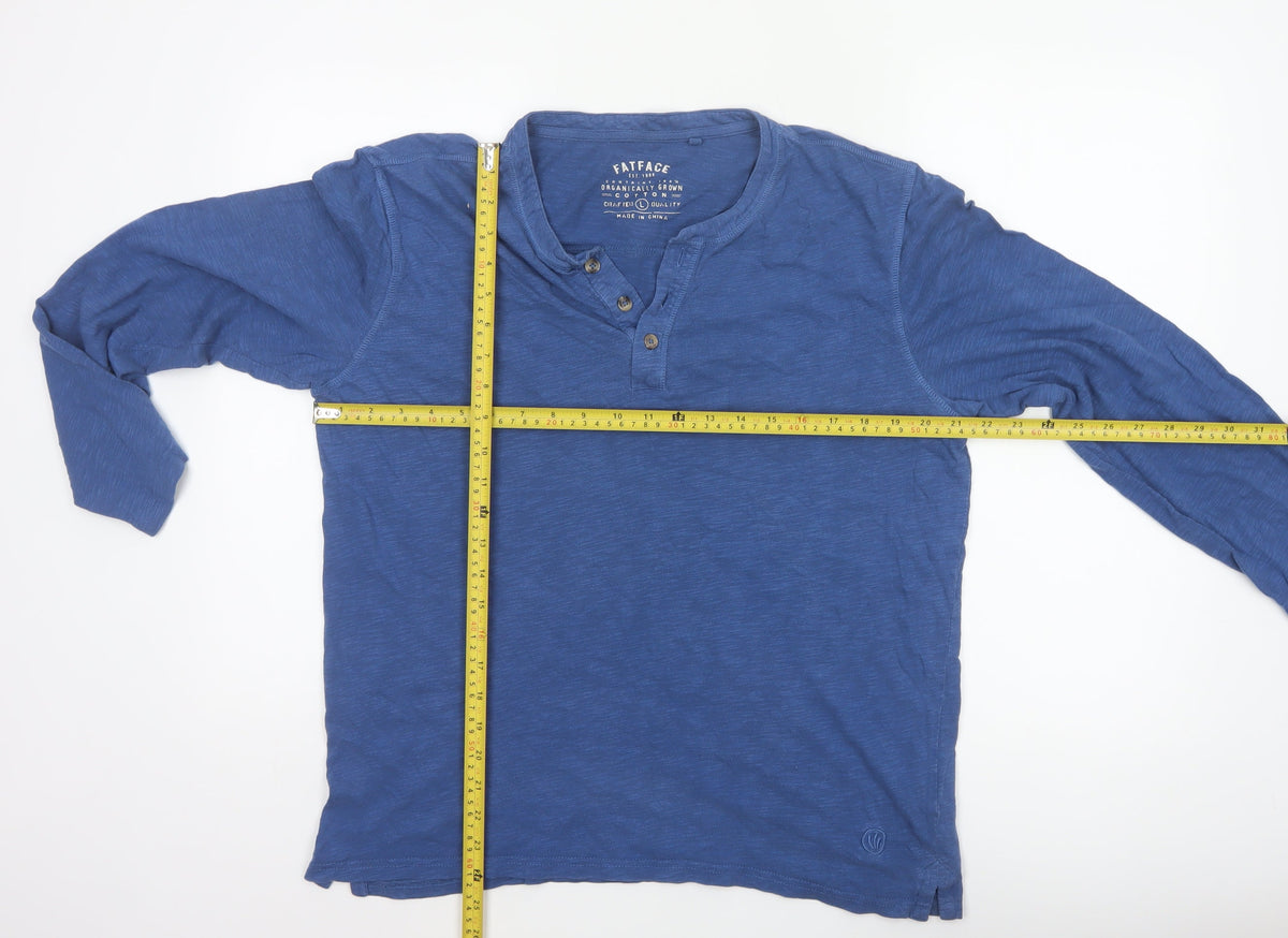 FatFace Men Blue L Organic Cotton Long Sleeve Henley Button Top