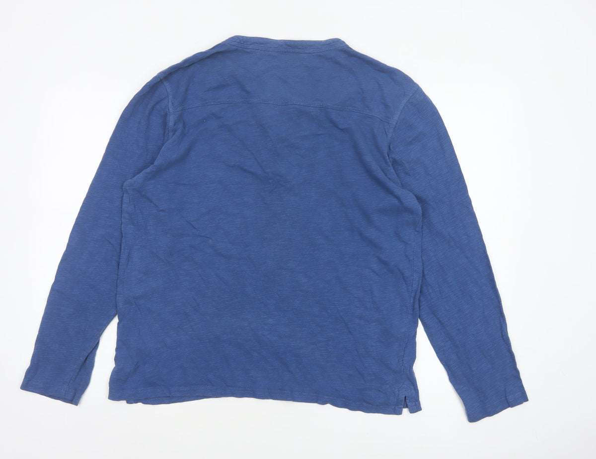 FatFace Men Blue L Organic Cotton Long Sleeve Henley Button Top