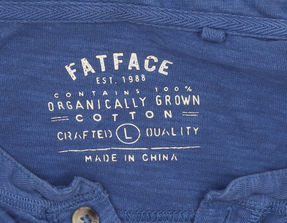 FatFace Men Blue L Organic Cotton Long Sleeve Henley Button Top