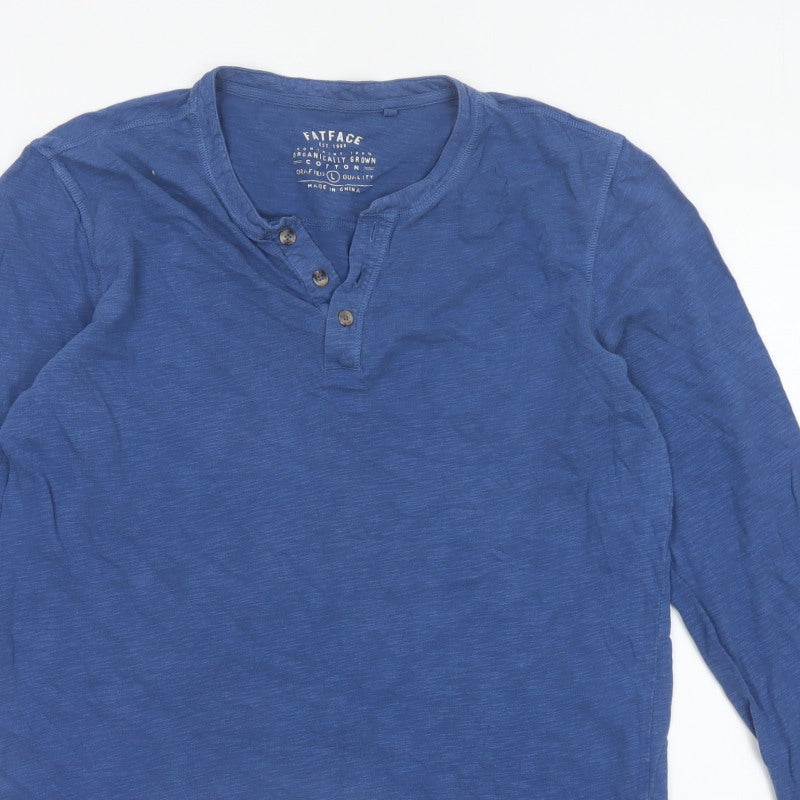 FatFace Men Blue L Organic Cotton Long Sleeve Henley Button Top
