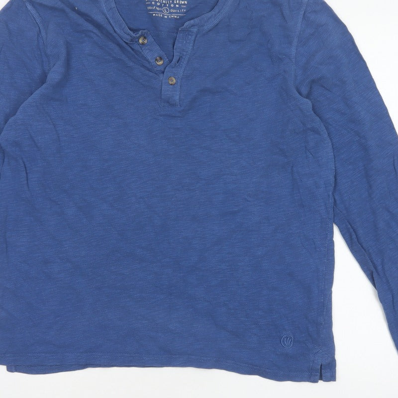 FatFace Men Blue L Organic Cotton Long Sleeve Henley Button Top