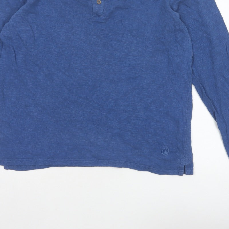 FatFace Men Blue L Organic Cotton Long Sleeve Henley Button Top