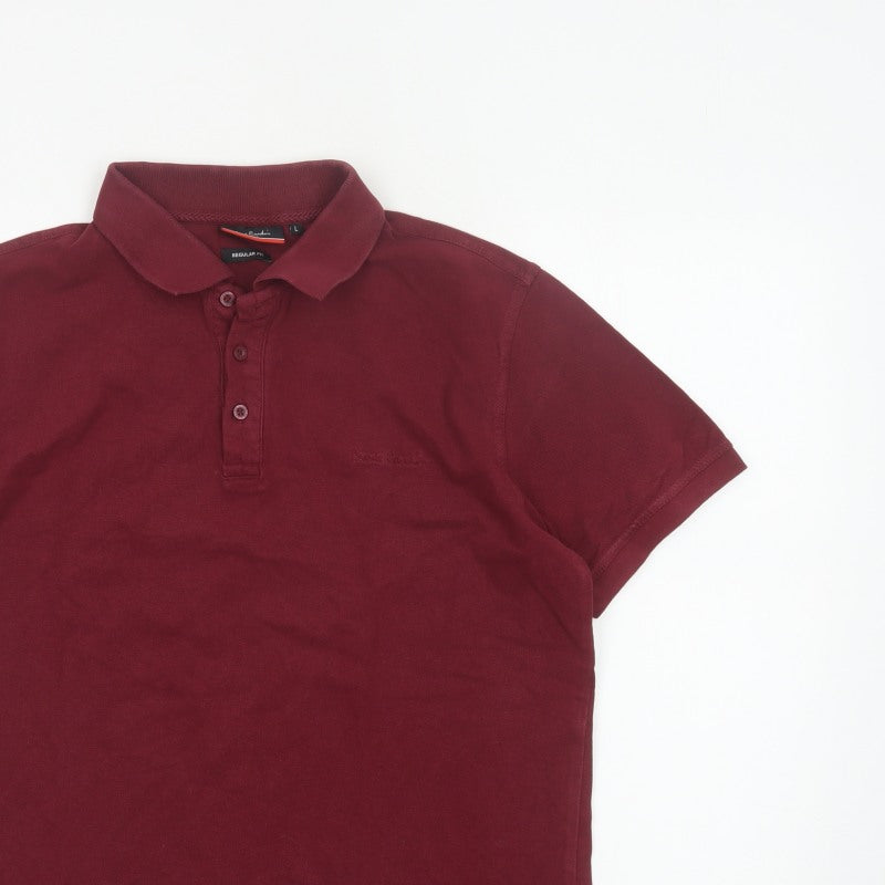 Pierre Cardin Men’s Red L Regular Fit Cotton Short Sleeve Polo