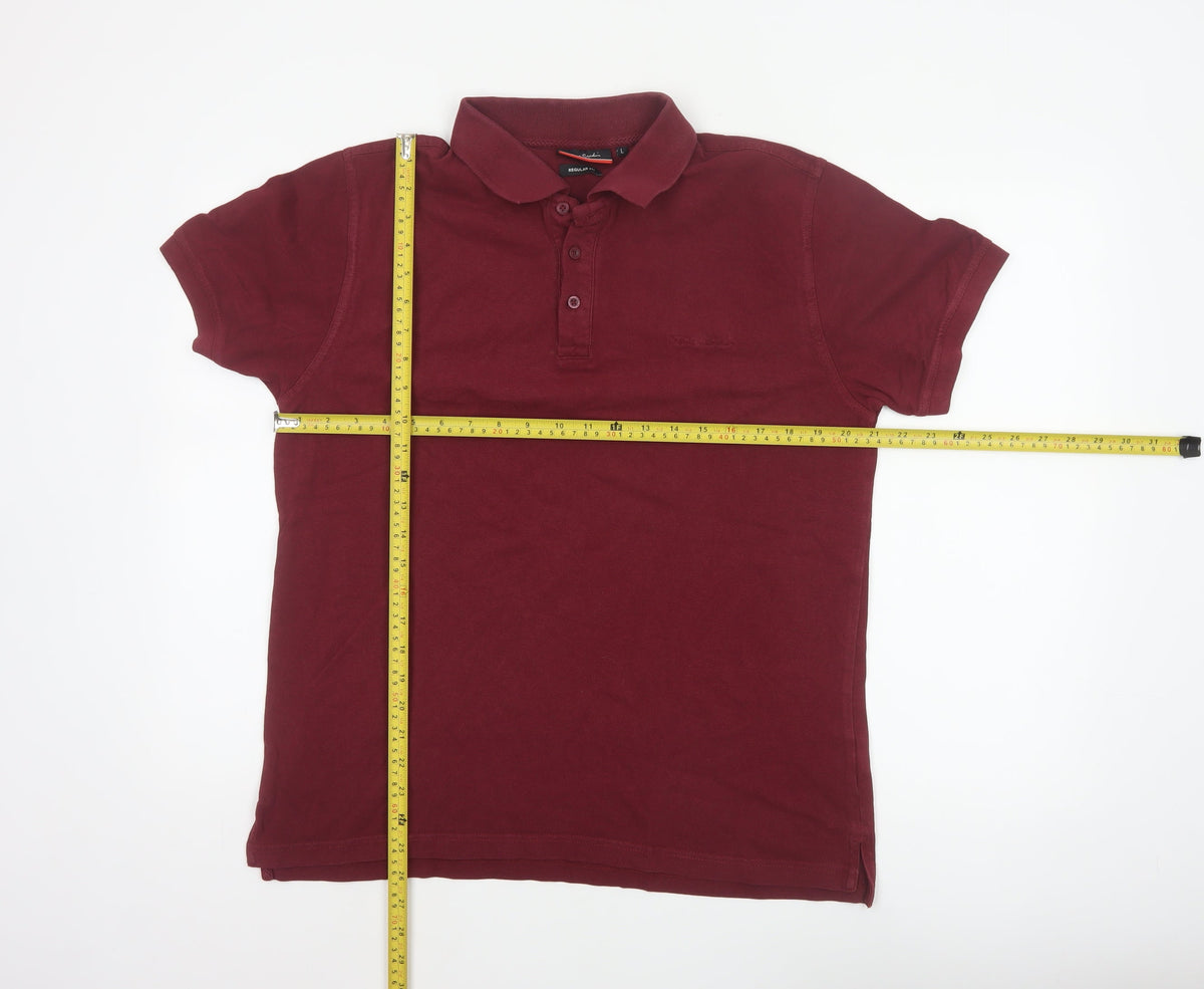 Pierre Cardin Men’s Red L Regular Fit Cotton Short Sleeve Polo