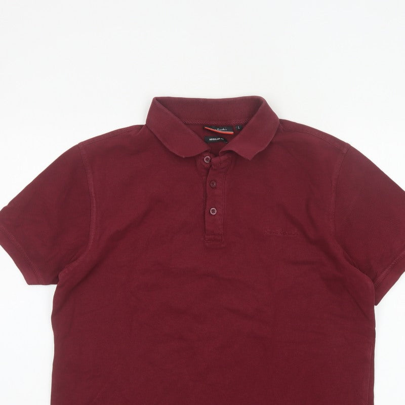 Pierre Cardin Men’s Red L Regular Fit Cotton Short Sleeve Polo