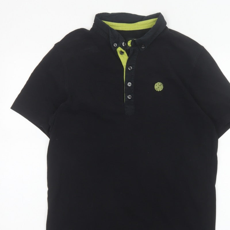 Pretty Green Men’s Black M Cotton Logo Button-Down Polo Shirt