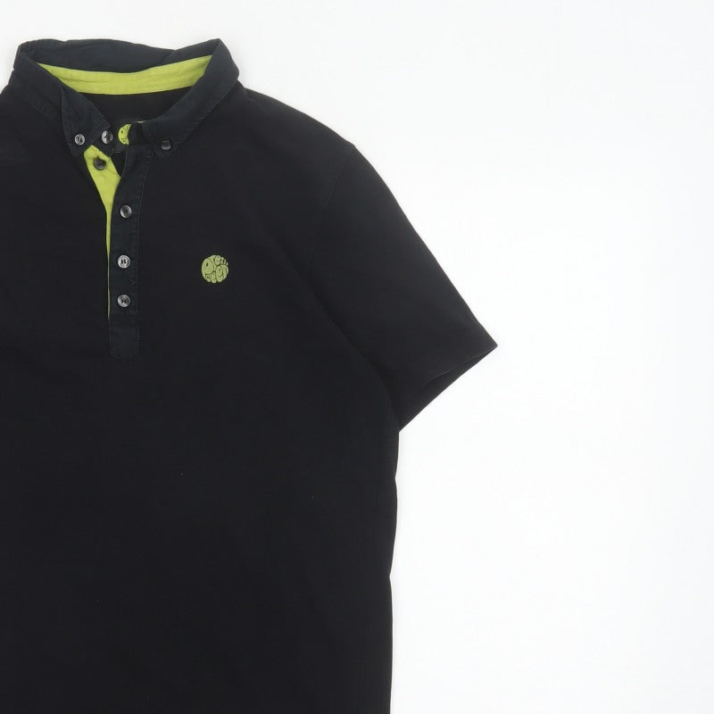 Pretty Green Men’s Black M Cotton Logo Button-Down Polo Shirt
