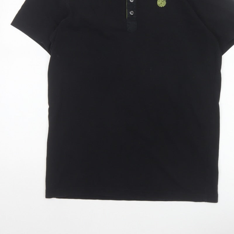 Pretty Green Men’s Black M Cotton Logo Button-Down Polo Shirt