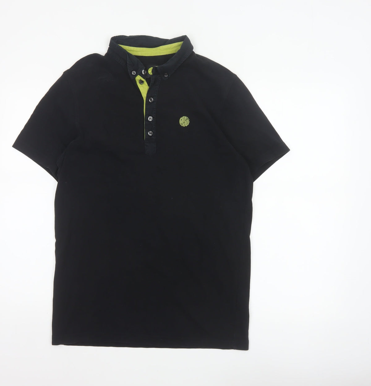 Pretty Green Men’s Black M Cotton Logo Button-Down Polo Shirt