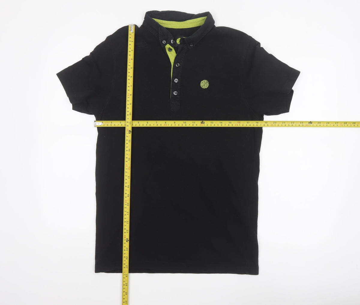 Pretty Green Men’s Black M Cotton Logo Button-Down Polo Shirt