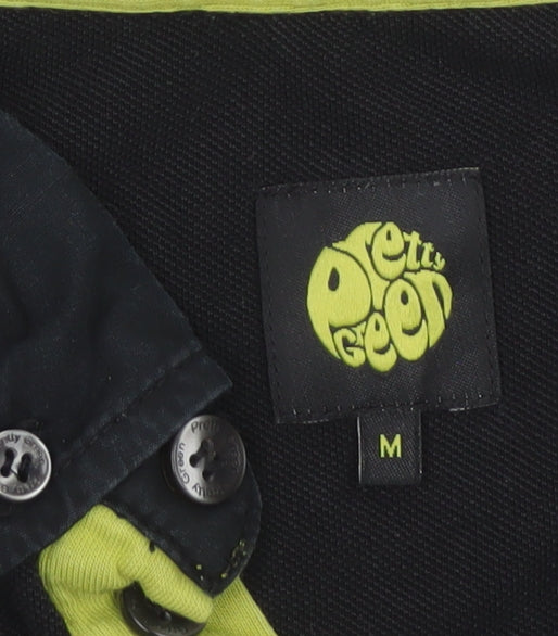 Pretty Green Men’s Black M Cotton Logo Button-Down Polo Shirt