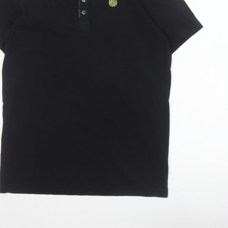 Pretty Green Men’s Black M Cotton Logo Button-Down Polo Shirt
