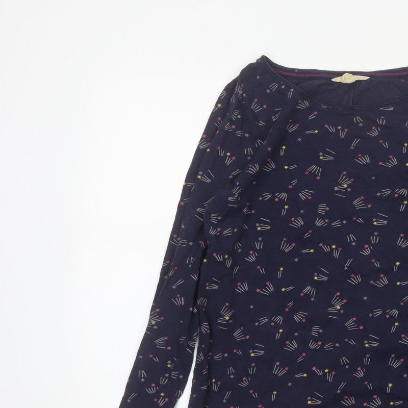 White Stuff Women Blue Size 10 Cotton Space Print Long Sleeve Blouse