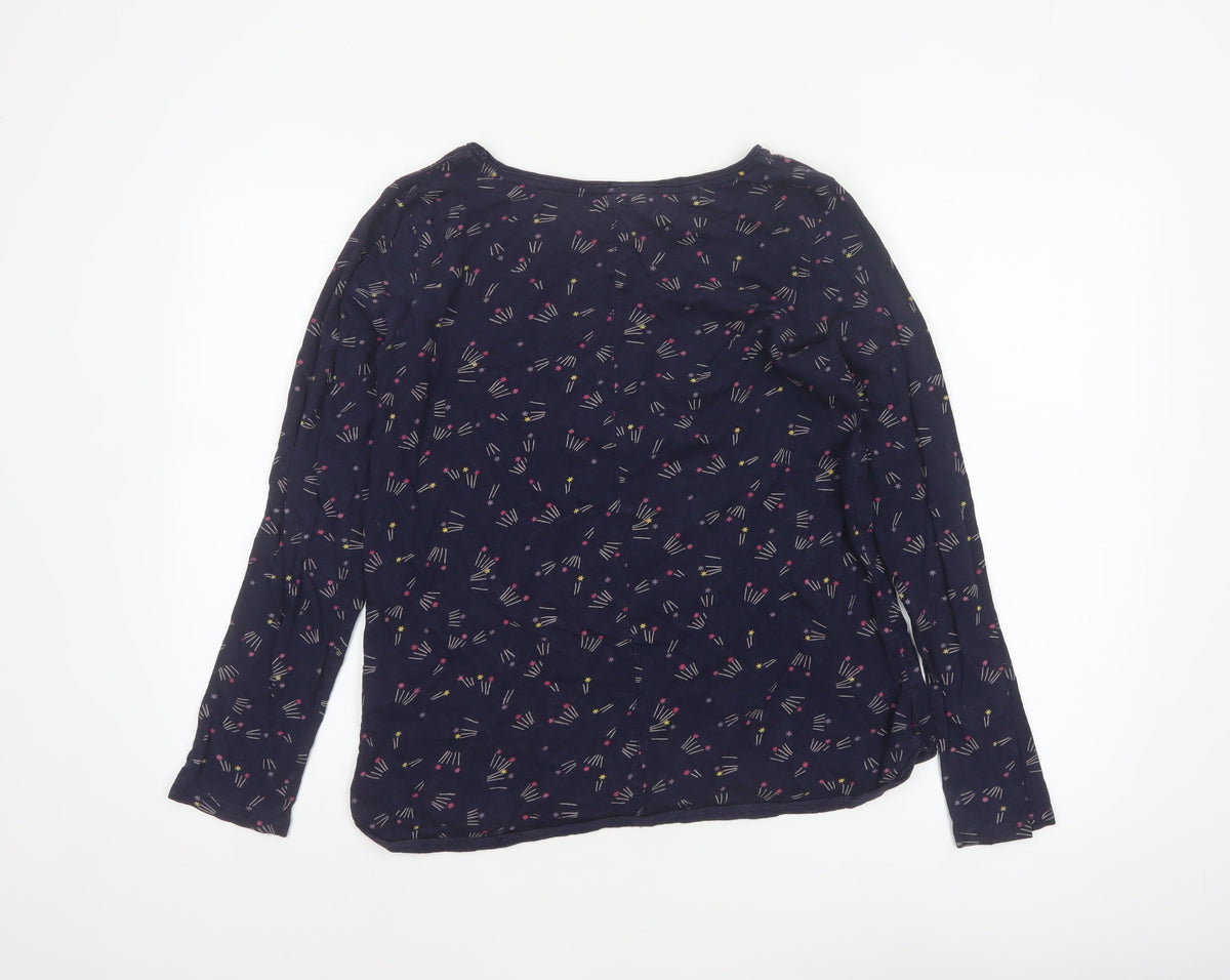 White Stuff Women Blue Size 10 Cotton Space Print Long Sleeve Blouse