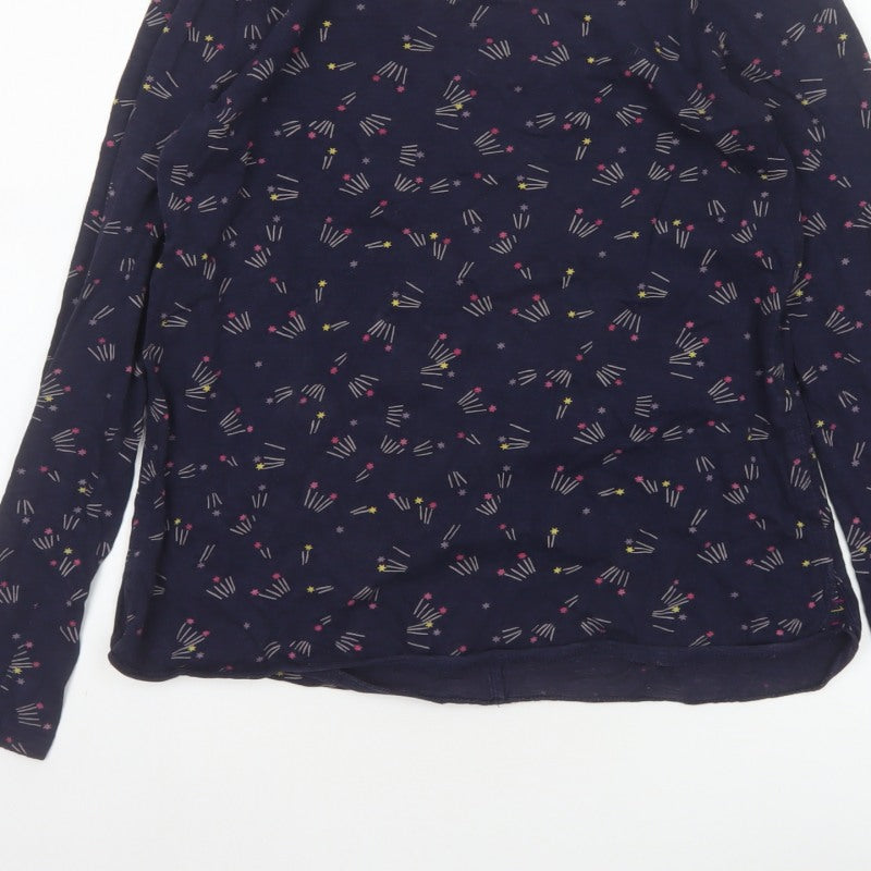 White Stuff Women Blue Size 10 Cotton Space Print Long Sleeve Blouse
