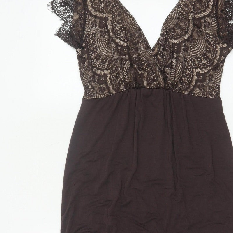 Tiffany Rose Women Brown Size 10 Maternity Lace V-Neck Pencil Dress