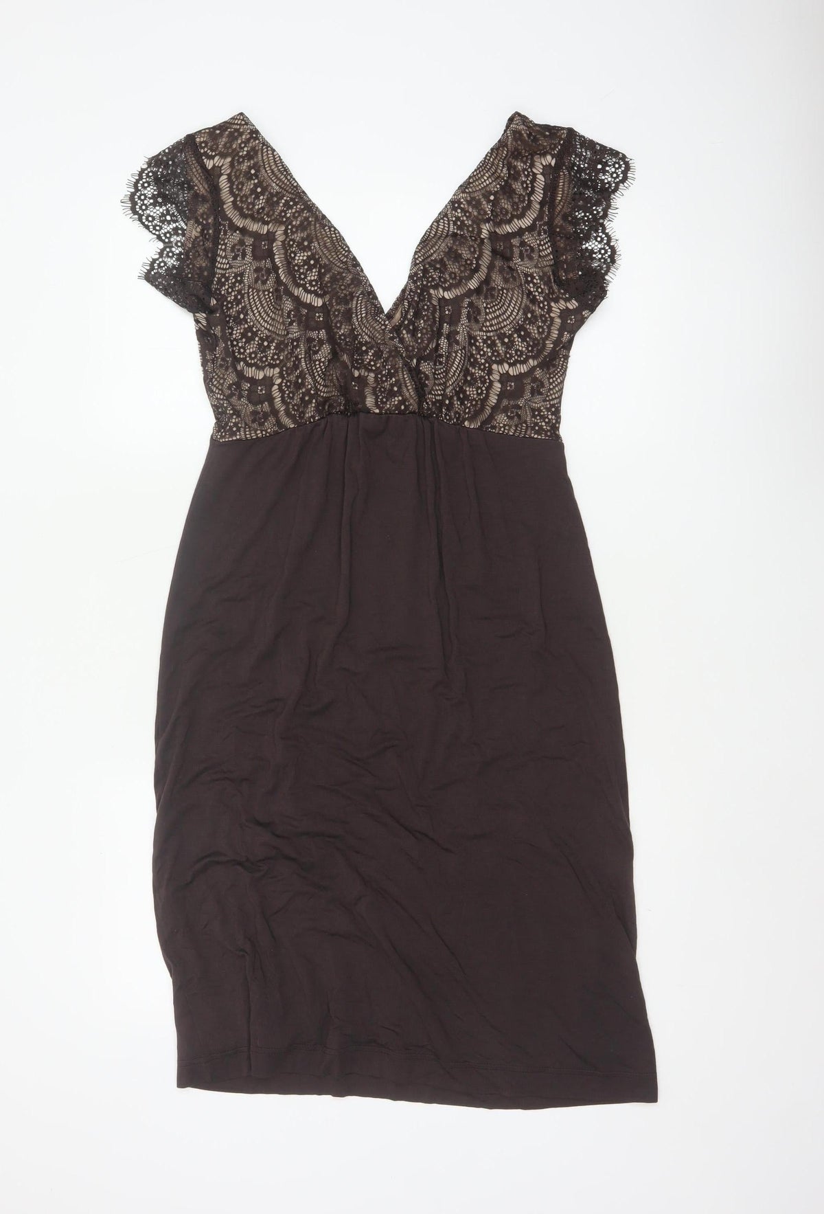 Tiffany Rose Women Brown Size 10 Maternity Lace V-Neck Pencil Dress