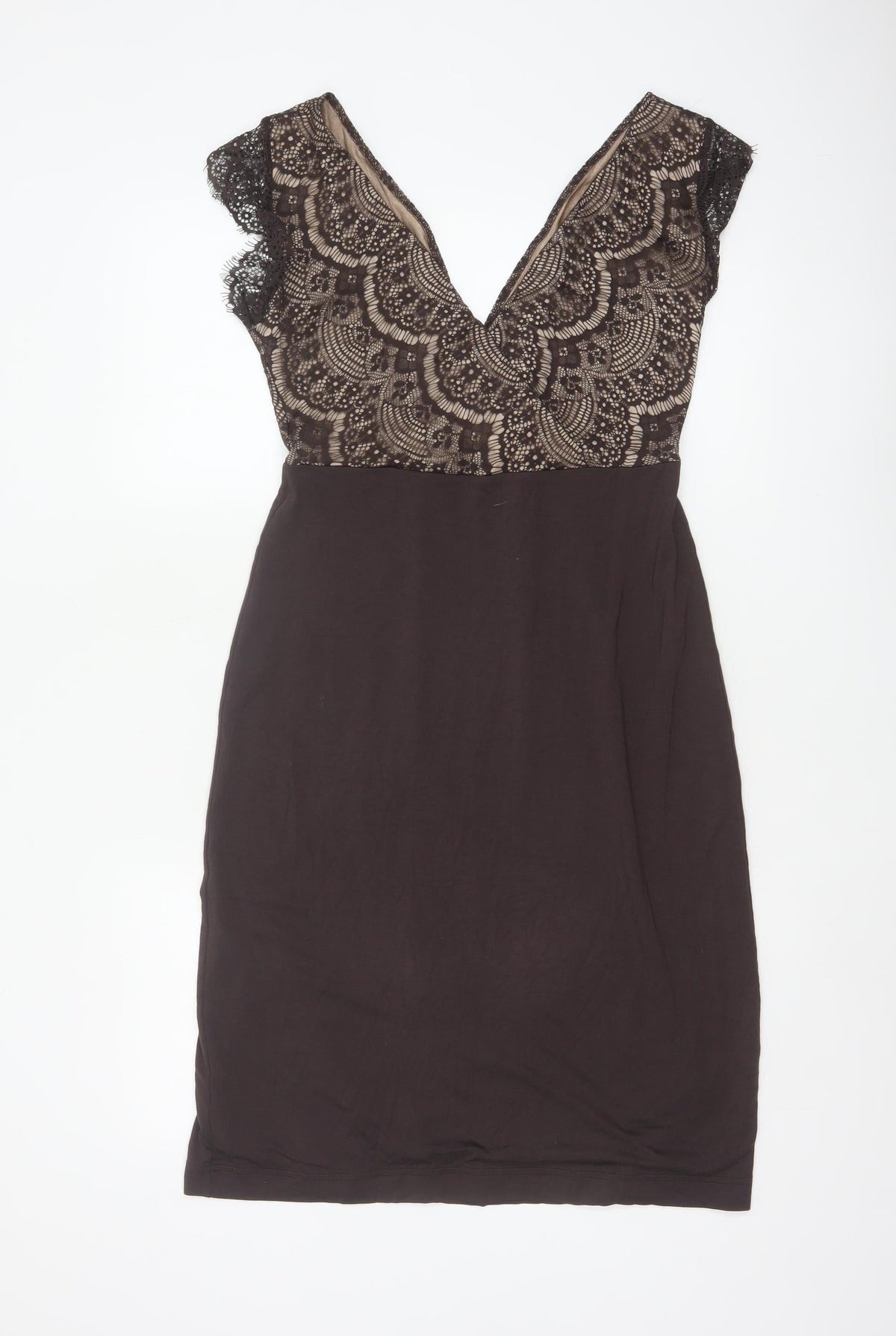 Tiffany Rose Women Brown Size 10 Maternity Lace V-Neck Pencil Dress