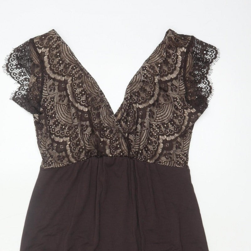 Tiffany Rose Women Brown Size 10 Maternity Lace V-Neck Pencil Dress