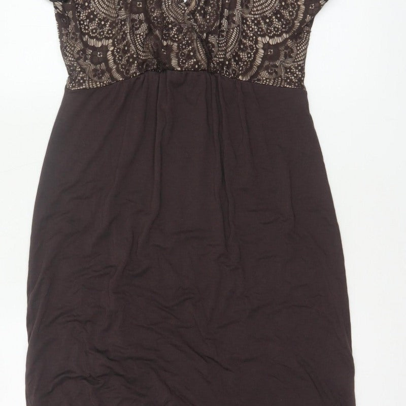 Tiffany Rose Women Brown Size 10 Maternity Lace V-Neck Pencil Dress