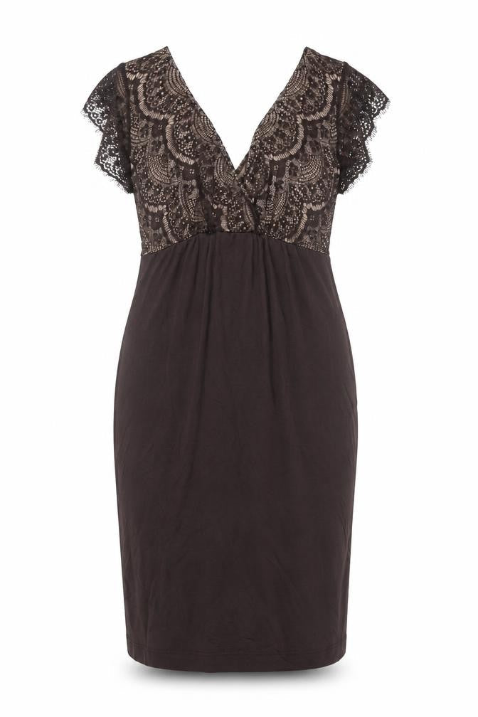 Tiffany Rose Women Brown Size 10 Maternity Lace V-Neck Pencil Dress
