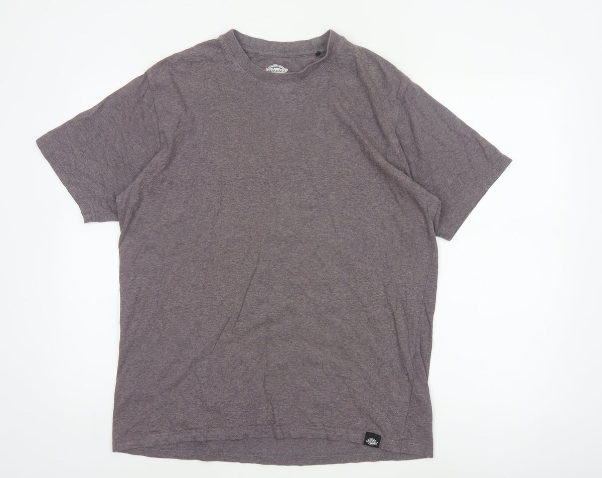 Dickies Men’s Grey Large Crew Neck Cotton Logo T-Shirt