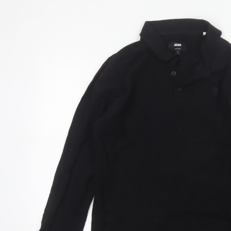 Jacamo Men's Black Size S Long Sleeve Cotton Polo Shirt Logo