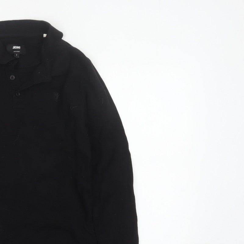 Jacamo Men's Black Size S Long Sleeve Cotton Polo Shirt Logo