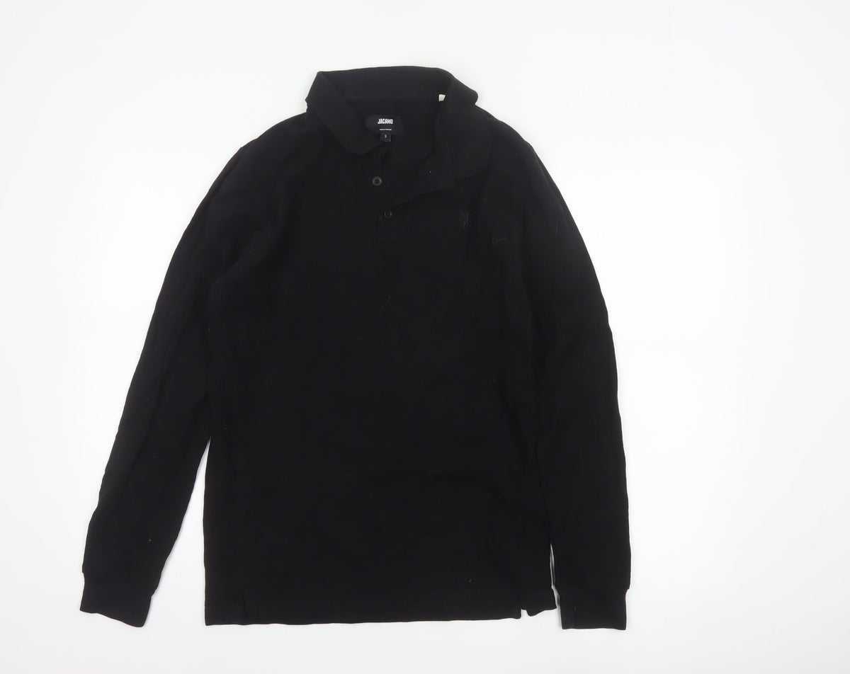 Jacamo Men's Black Size S Long Sleeve Cotton Polo Shirt Logo