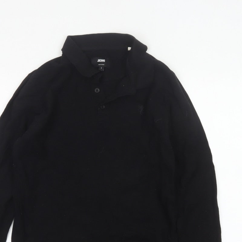Jacamo Men's Black Size S Long Sleeve Cotton Polo Shirt Logo
