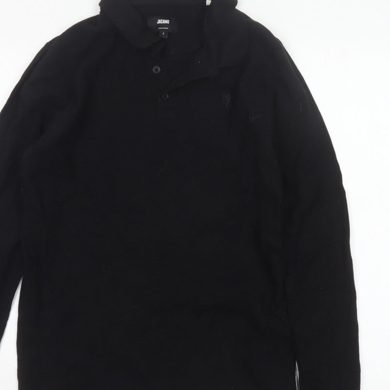 Jacamo Men's Black Size S Long Sleeve Cotton Polo Shirt Logo