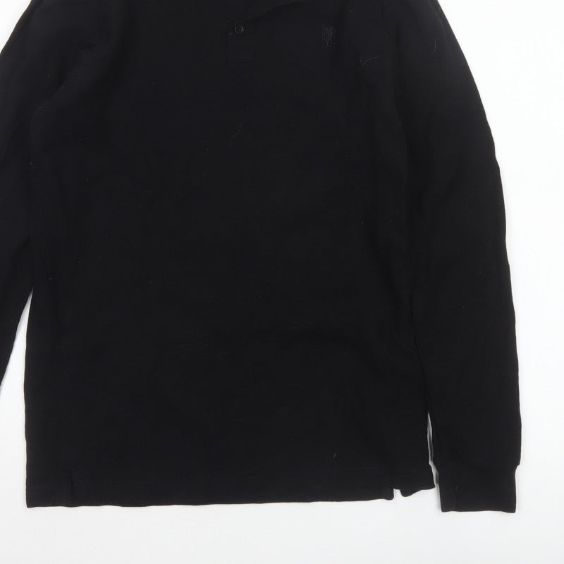Jacamo Men's Black Size S Long Sleeve Cotton Polo Shirt Logo