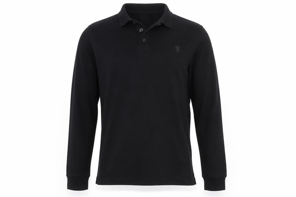 Jacamo Men's Black Size S Long Sleeve Cotton Polo Shirt Logo
