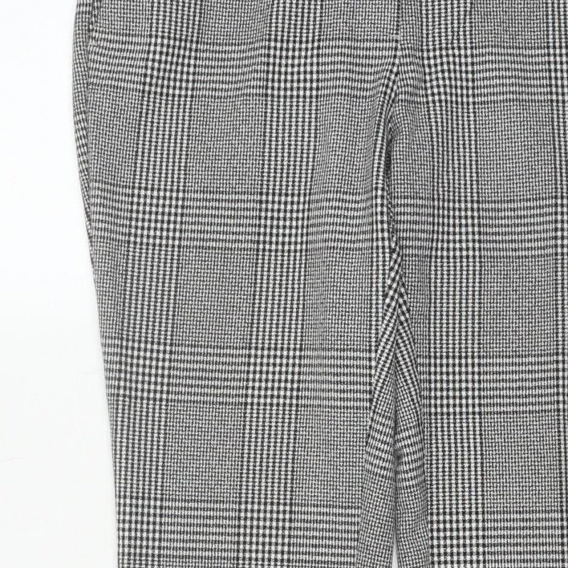 Zara Women Grey Check Tapered Ankle Trousers UK 12 Stretch Smart