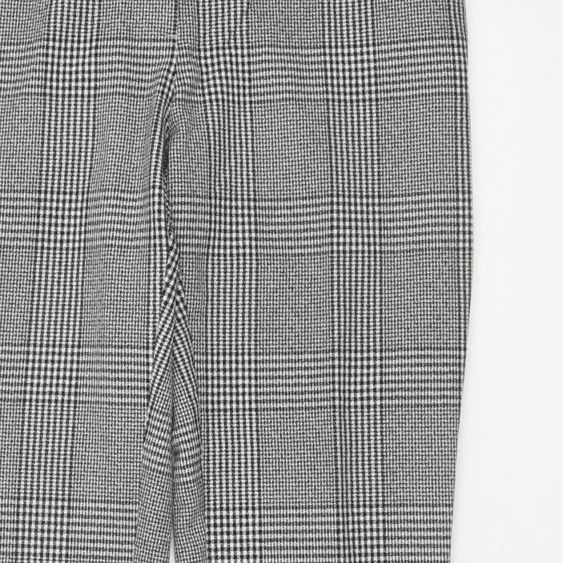 Zara Women Grey Check Tapered Ankle Trousers UK 12 Stretch Smart