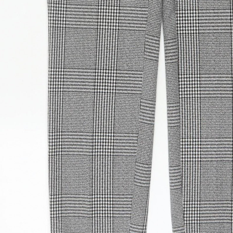 Zara Women Grey Check Tapered Ankle Trousers UK 12 Stretch Smart