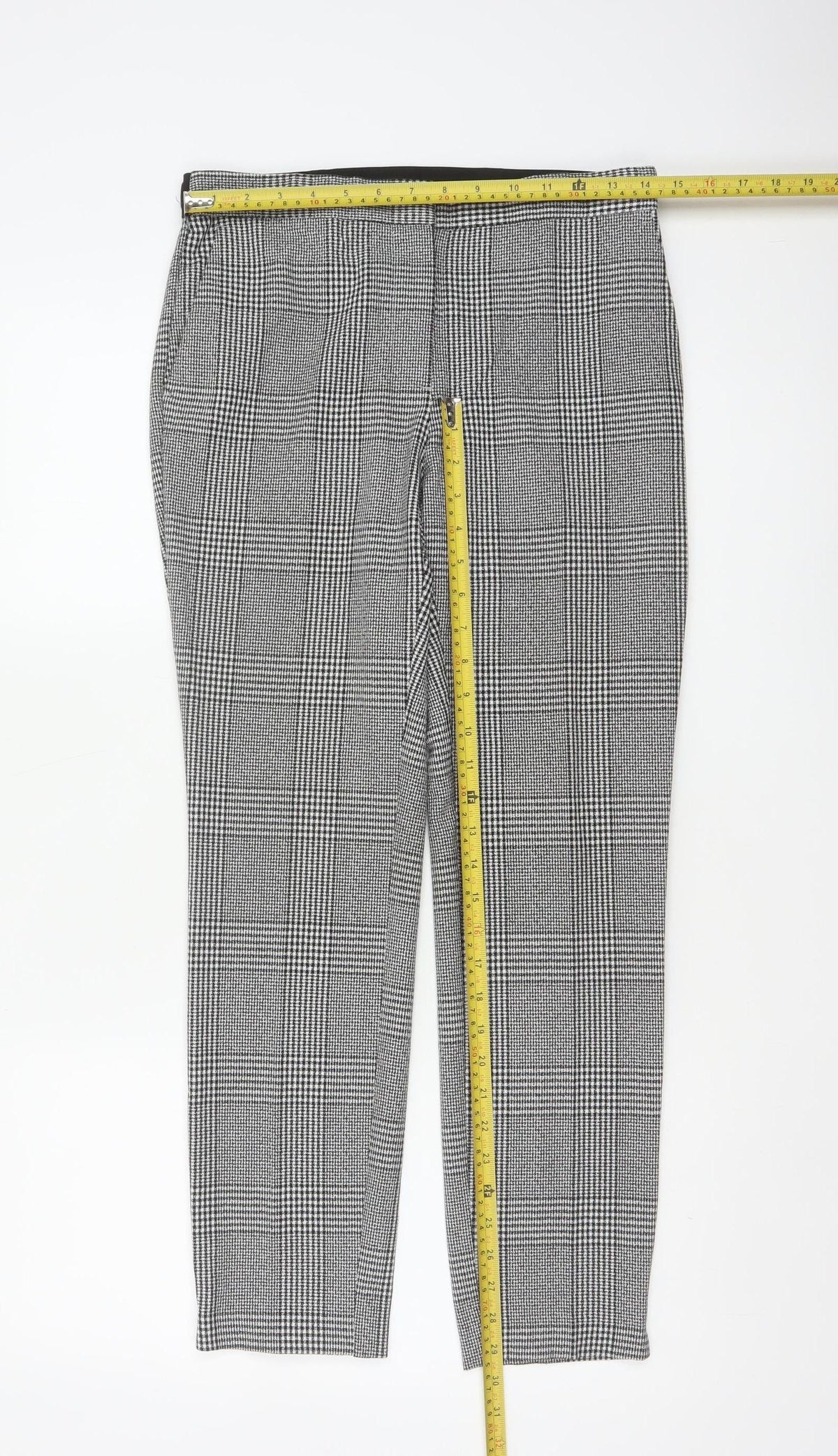 Zara Women Grey Check Tapered Ankle Trousers UK 12 Stretch Smart