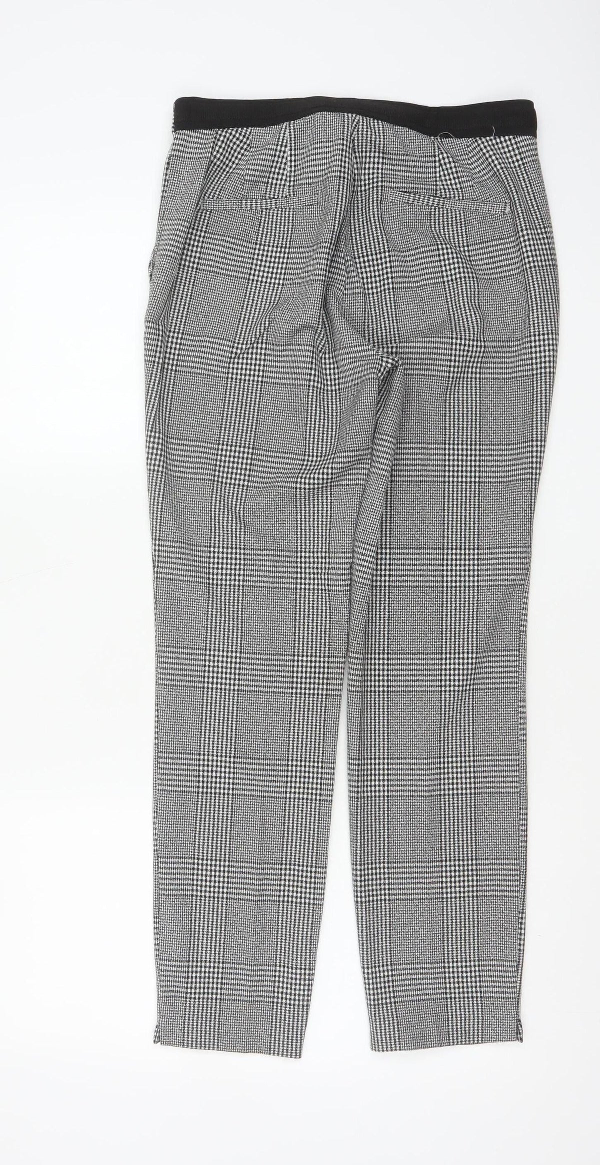 Zara Women Grey Check Tapered Ankle Trousers UK 12 Stretch Smart