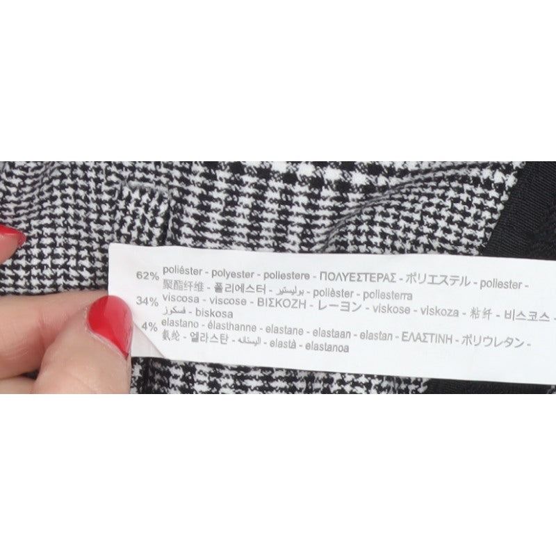 Zara Women Grey Check Tapered Ankle Trousers UK 12 Stretch Smart