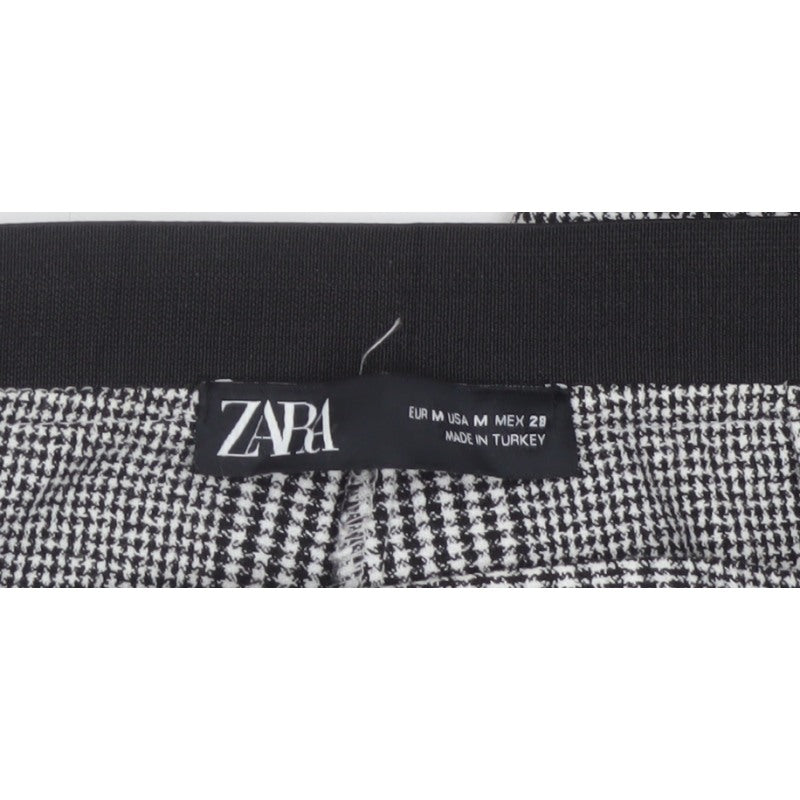 Zara Women Grey Check Tapered Ankle Trousers UK 12 Stretch Smart