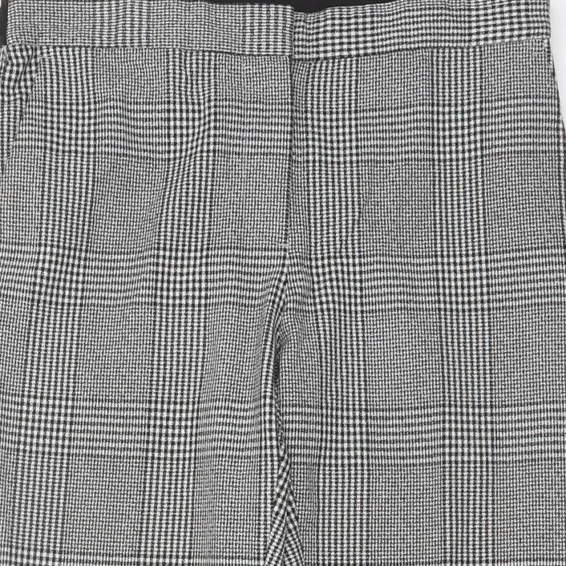 Zara Women Grey Check Tapered Ankle Trousers UK 12 Stretch Smart