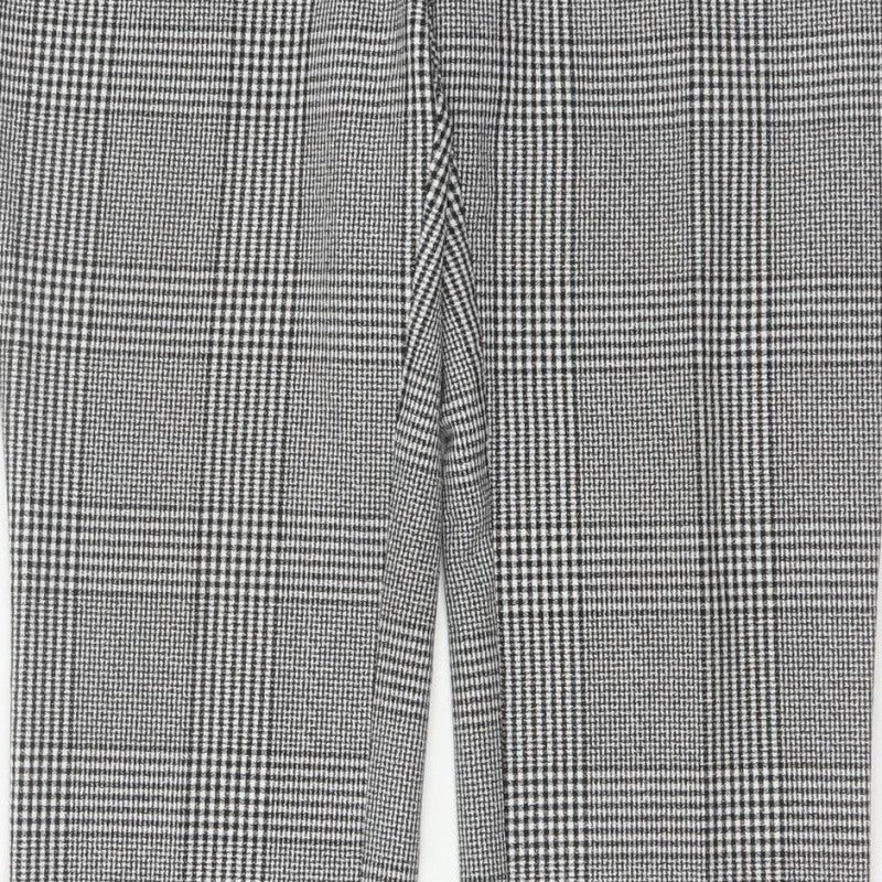 Zara Women Grey Check Tapered Ankle Trousers UK 12 Stretch Smart