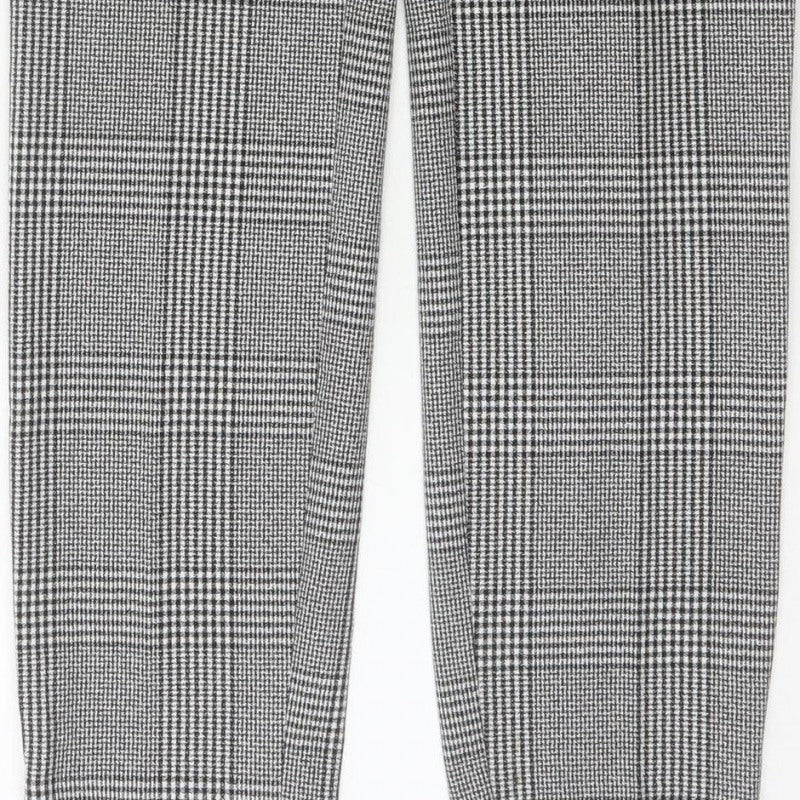 Zara Women Grey Check Tapered Ankle Trousers UK 12 Stretch Smart