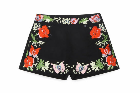 ASOS Women’s Black Floral Embroidered High Rise Shorts UK 8