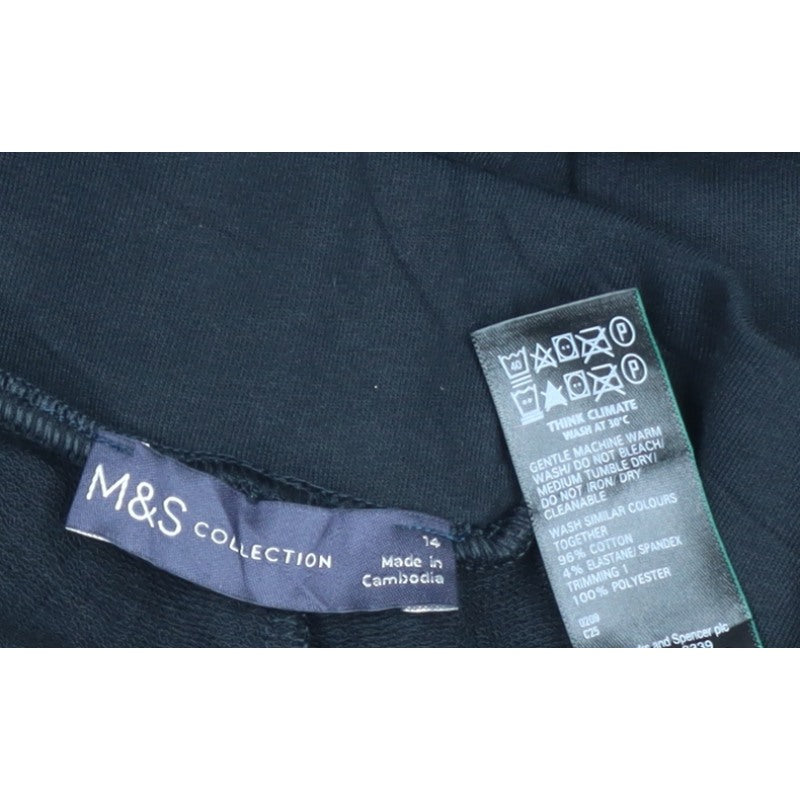Marks and Spencer Women Black Size 14 Stretch Drawstring Trousers